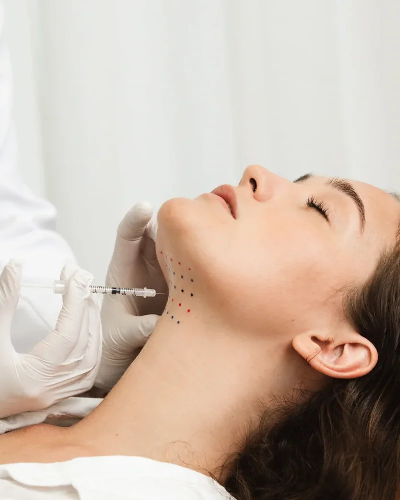 Kybella injections being placed under the chin